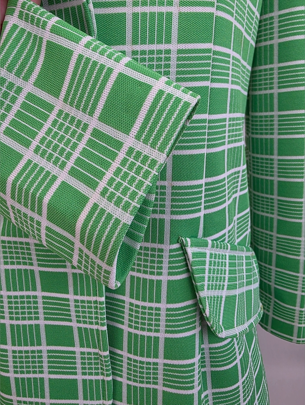 Russ Vintage 70's Medium Green White Plaid Wide Peaked Lapel Jacket Size Medium - Picture 9 of 10